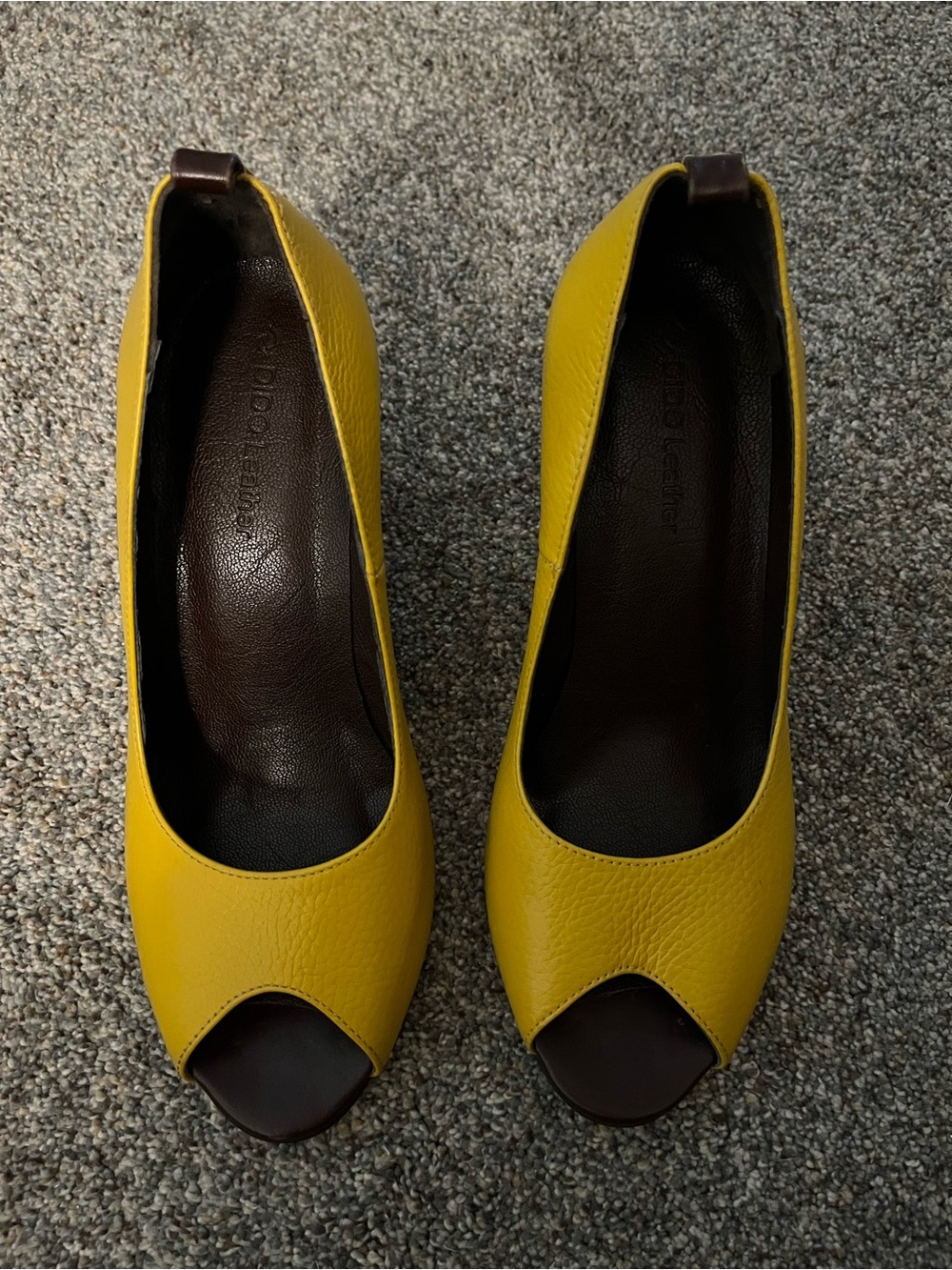 DiDo Hand Made Yellow Leather Peep-Toe Pumps